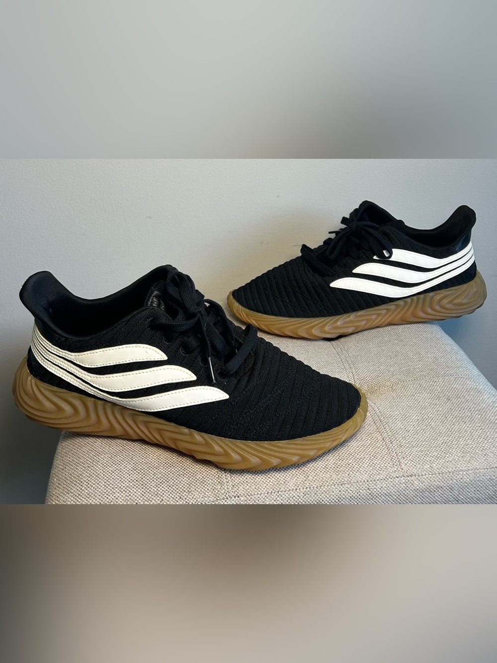 Adidas Sobakov Black Gum Knit Fabric Men's Shoes Sneakers Size 10 AQ1135